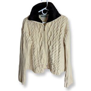Aran Crafts Cream 100% Irish Wool Cable Knit Cardigan